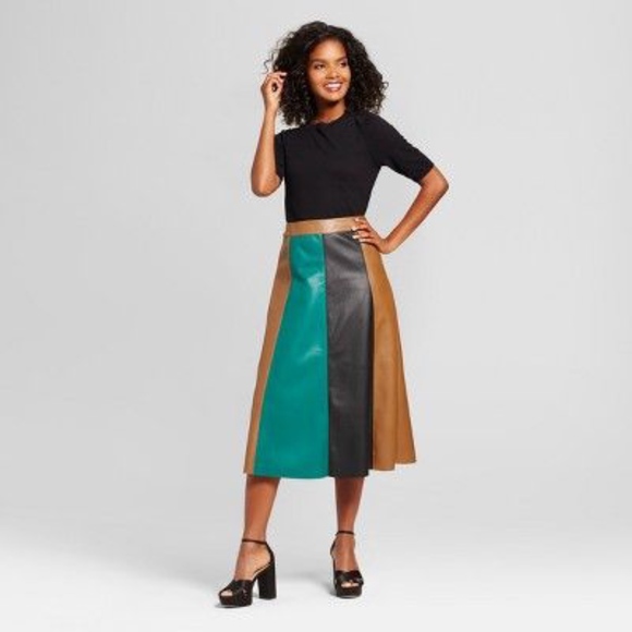 Who What Wear Dresses & Skirts - Who What Wear Paneled Swing Skirt Green Colorblock